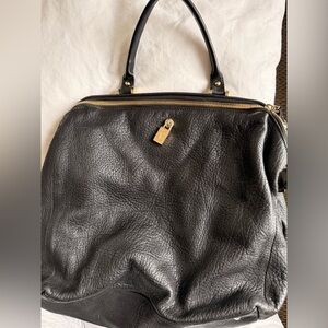 Furla Italian Black Leather Handbag with Gold Accents